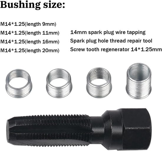 Reparatie-bougie, reparatieset voor schroefdraad bougies, M14 x 1,25, bougieset, tapreparatieset, reparatie van koolstofstaal, gereedschap en probleemoplossingskits — afbeelding 2