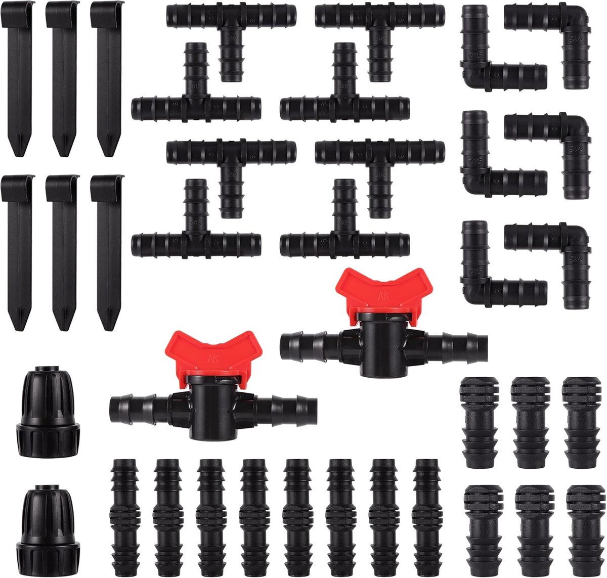 38 stks Irrigatie Fittings Kit voor Tubing,Prikkeldraad Connector voor 1/2 Inch Slang Pijp Connectoren 16 mm Buizenfittingen Plastic Druppel Irrigatie Kit