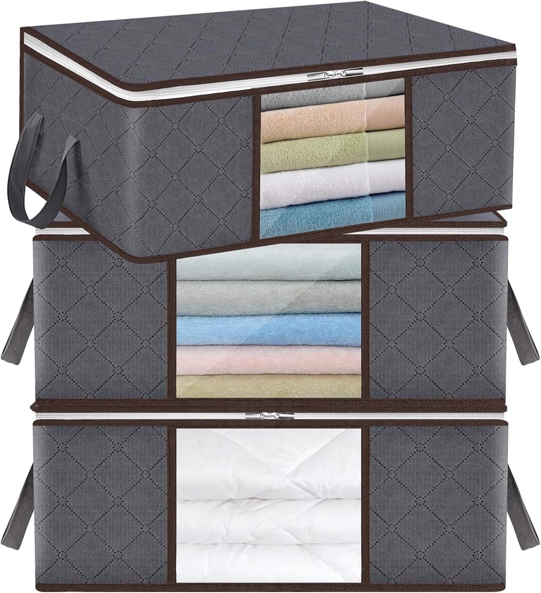 3 stuks 35 l opbergtassen, opvouwbare opbergdozen, met helder venster, opbergdoos, opbergdozen voor het organiseren van dekbedden, dekens, kleding, T-shirts
