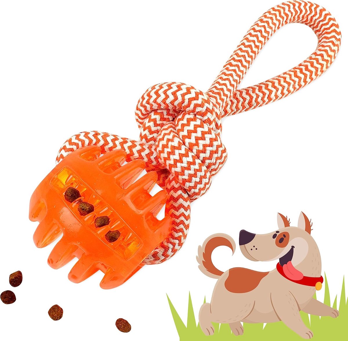 worpbal met touw | extra tand-vriendelijk | Trekspeelgoed (Neon - Oranje)