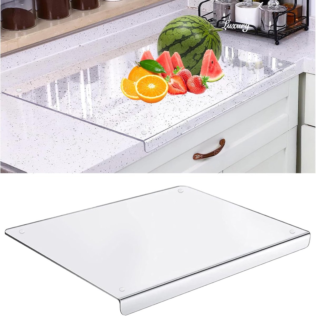45 cm x 35 cm van acryl met aanslagrand, transparant, 5 mm, geschikt voor levensmiddelen, antislip, randbescherming