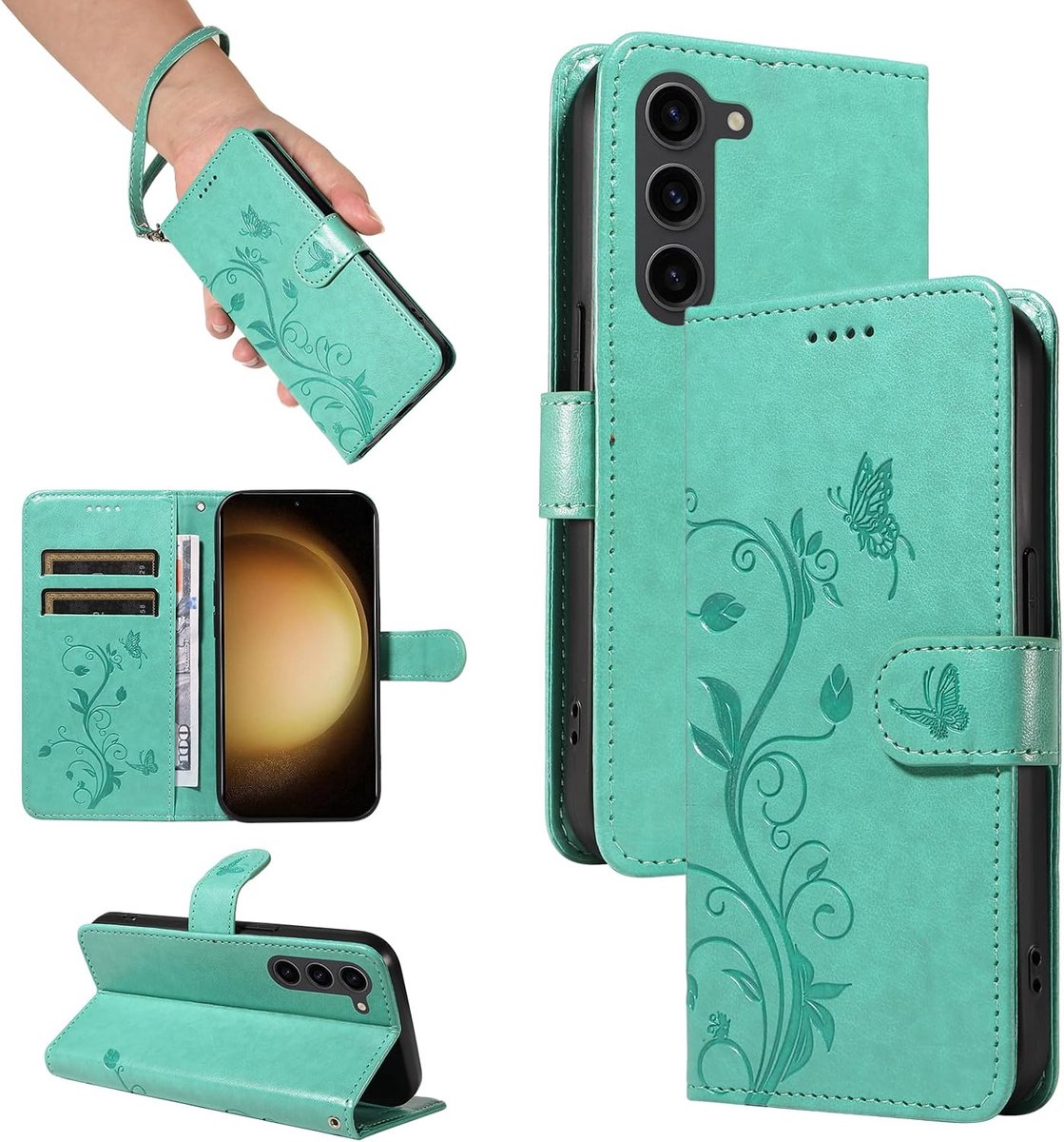 Hoesje voor Samsung Galaxy S23, Groen | Premium PU-leer Magnetische Hoesjes, Klapdeksel Hoesje, Beschermhoes met Kaart Houder en Standfunctie, Portemonneehoes