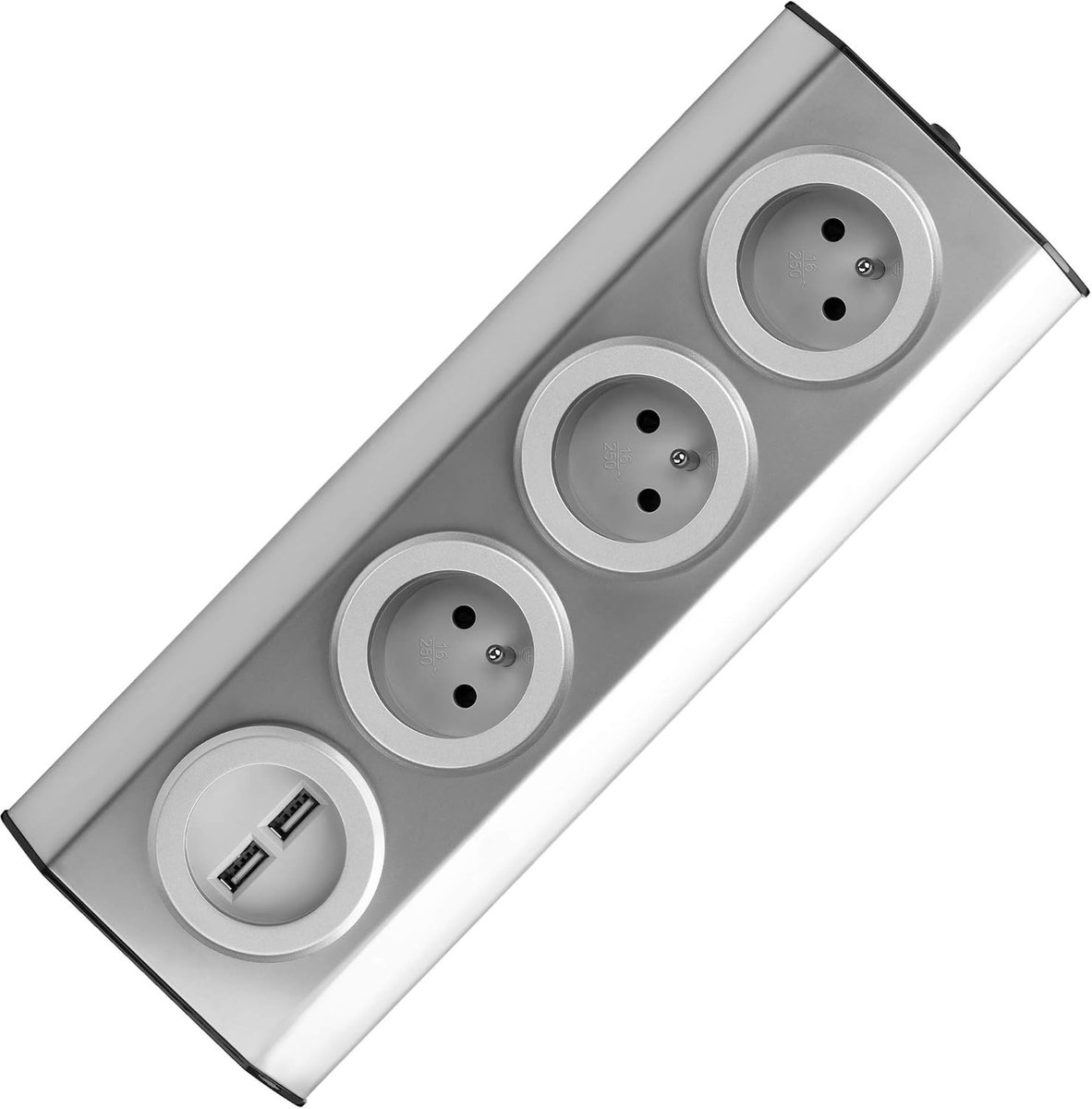 FS-3 Hoekcontactdoos 4 Vaks met Kinderbeveiliging - 45 ° Opbouwmontage - 3680W 16A
