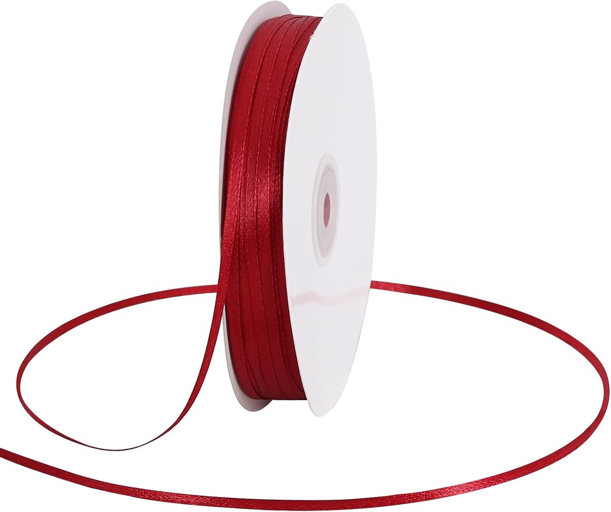 1/8 Inch x 200 Yards dieprode Claret dunne effen satijnen lint spoel dubbelzijdig geweven stoffen linten voor ambachten ophangtags uitnodigingskaarten ballonnen boeket haar cadeauverpakking