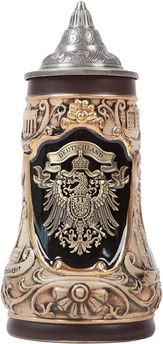 Stein Beer Mok Duitse Tinnen Wapens Tankard met Petwer Deksel 28oz