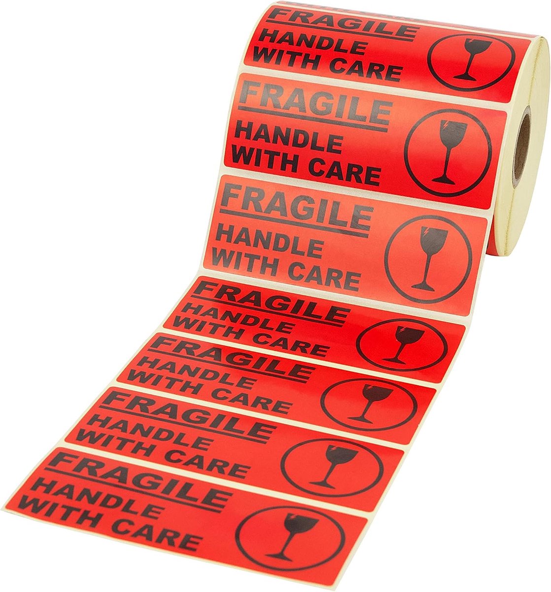 "Fragile Handle with Care" waarschuwingsstickers voor breekbare zendingen – zelfklevende stickers – waarschuwingsetiketten risico op breuk – etiketten rood
