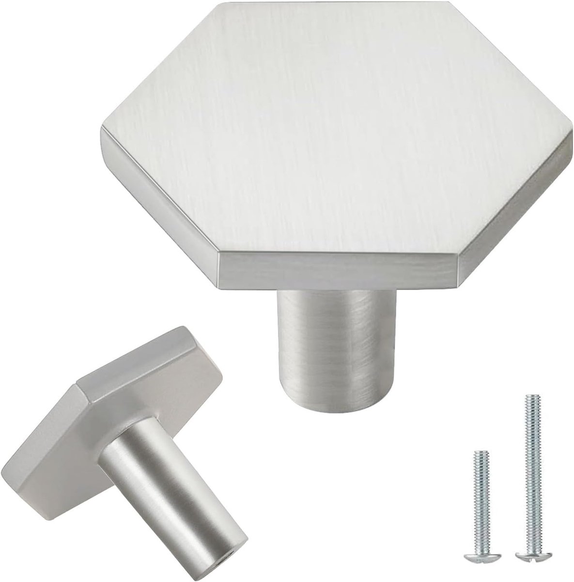 Deurknoppen van geborsteld nikkel | zilveren kastknoppen en ladetrekkers - zeshoekige deurgrepen voor keukenkast dressoir kledingkast, 35 x 26 mm