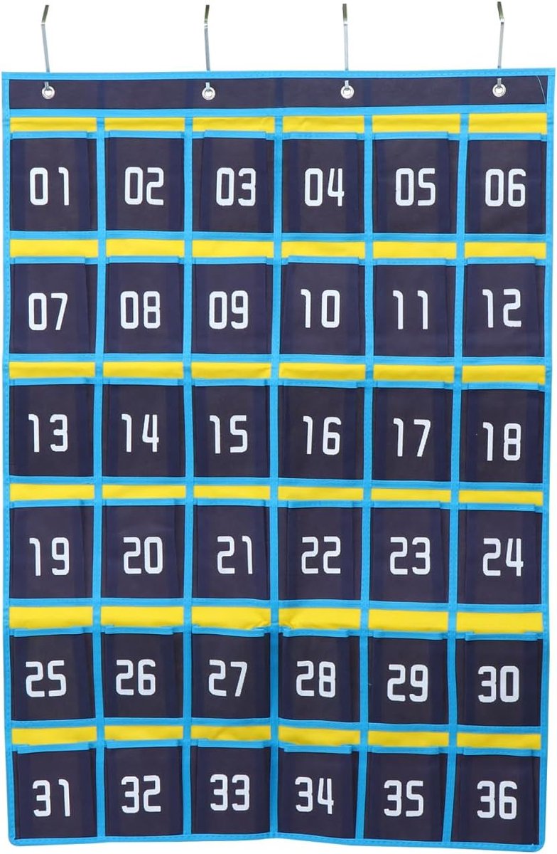 Genummerde klaslokaal taskaart voor mobiele telefoons rekenmachine houder hangende muur deur organizer 36 zakken opbergtas voor sieraden wooncultuur (donkerblauw)