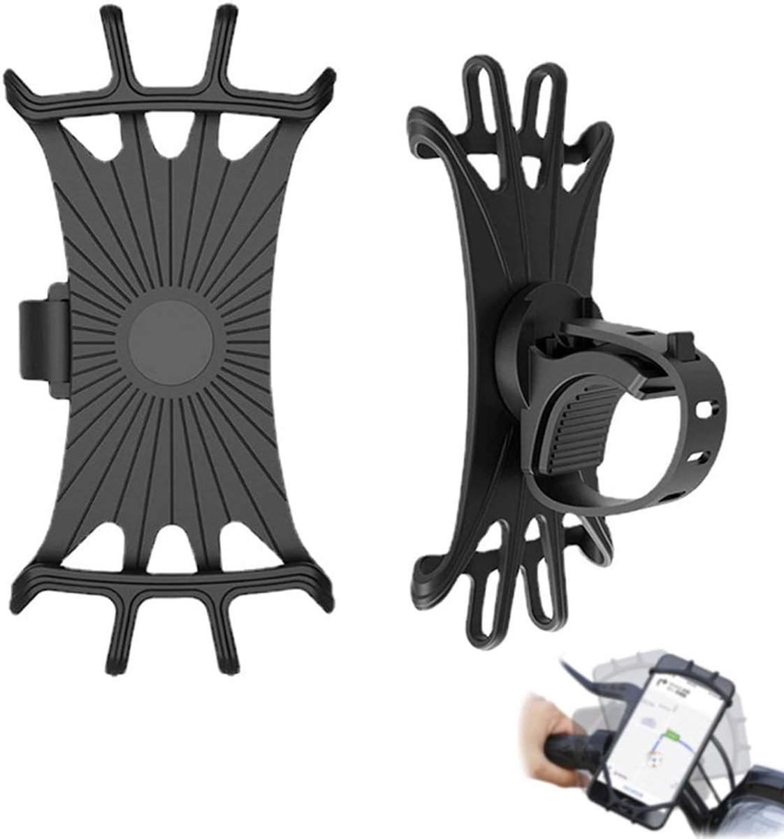 Telefoonhouder voor op de fiets, 360 graden draaibaar, accessoire voor motorfietsstuur, universele siliconen telefoonhouder compatibel met verschillende merken mobiele telefoons