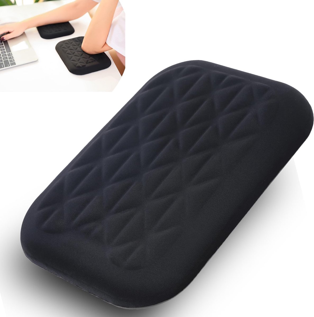 Ergonomic Wrist & Elbow Rest Pad for Desk with Memory Foam & Non-Slip Base, Relieve Elbow Pain Armrest Wrist Support (1, Zwart, 20 * 14cm)
