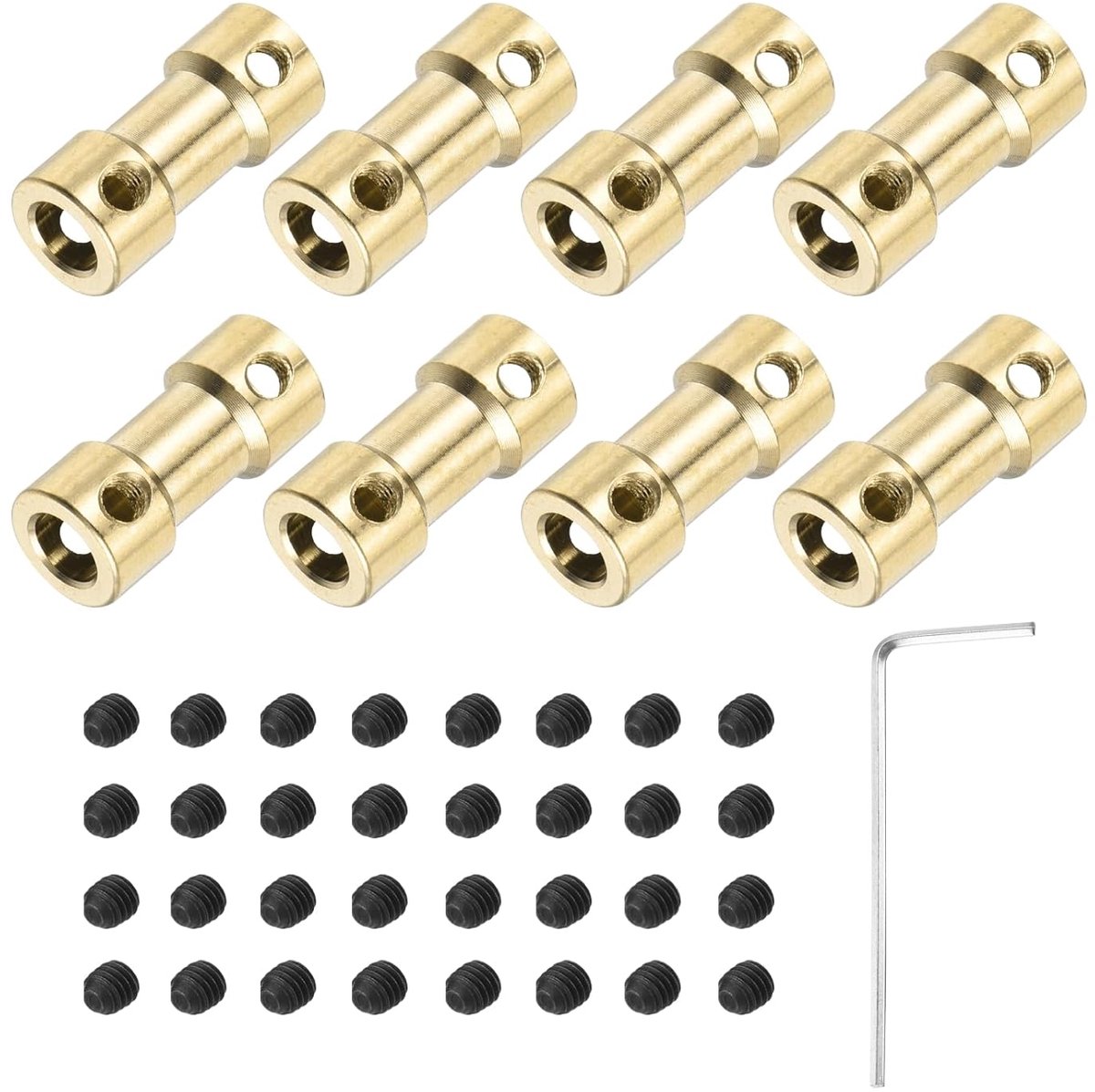 8 x askoppeling van messing, 4 mm tot 5 mm, met schroeven en inbussleutel, flexibele motoraskoppeling voor autobanden, banden en motoras