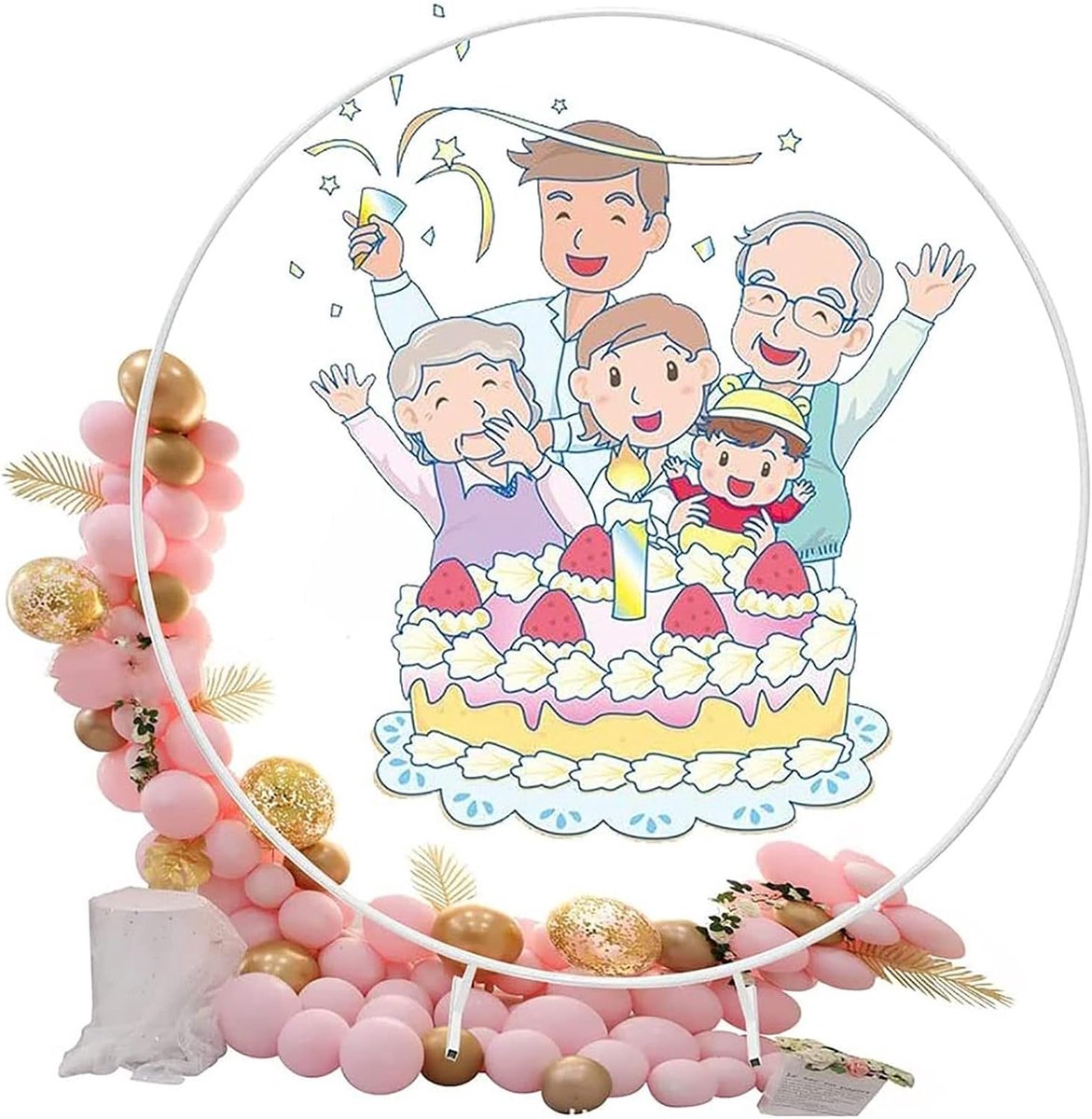 Ronde Ballon Boog Gouden Cirkel Stand Tuin Klimplanten Wijnstokken Achtergrond Decoratie voor Bruiloft, Verjaardag, Baby Shower Feestartikelen Decoraties,Wit,1M
