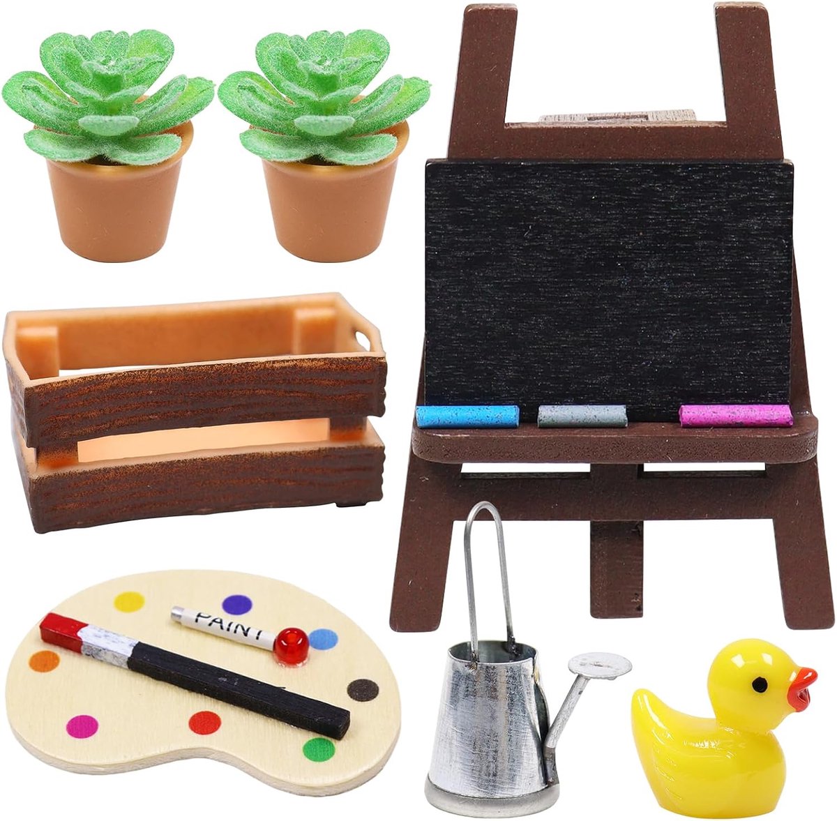 accessoires, poppenhuis accessoires, miniatuur kabouteraccessoires, schilderkunstset voor kabouterdeur decoratie en 1/12 poppenhuis, kerstkabouteraccessoires, doe-het-zelf schildersezel