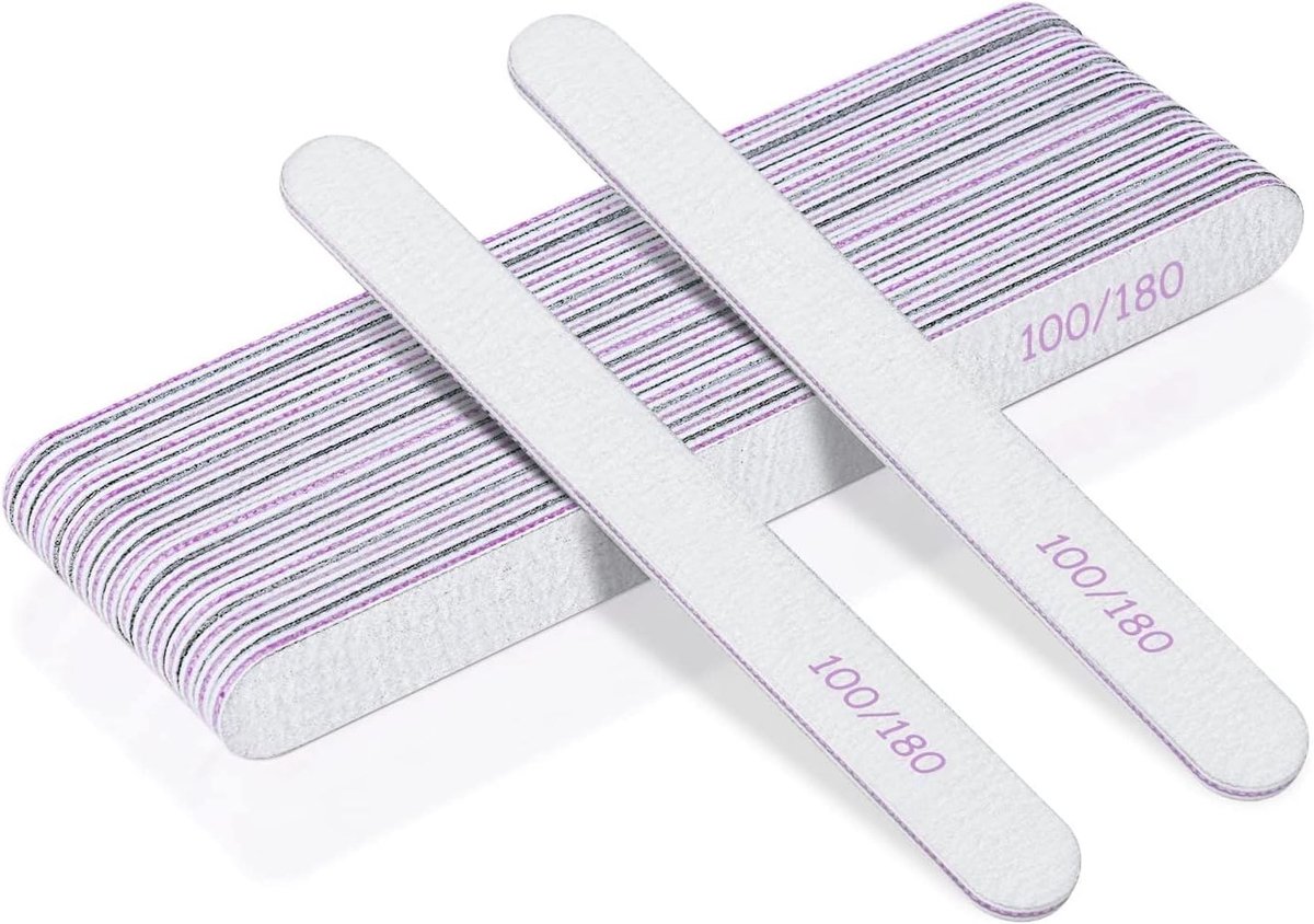 Nagelvijlen, 15 Stuks Professionele Nagelvijlset, 100/180 Vijlen Nagelvijl Buffer Set, Dubbelzijdige Emery Board Manicure Tools voor Thuis en in de Salon Gebruik, Slijtvast, Wasbaar(grijs)