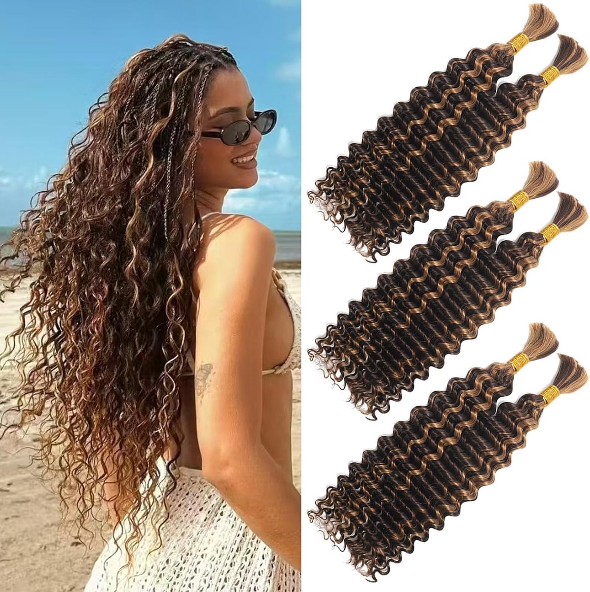 Deep Wave bulk haar voor vlechten, 45 cm, 2 bundels/verpakking, geen weft, synthetische vlechten, haarextensions voor boho stijl