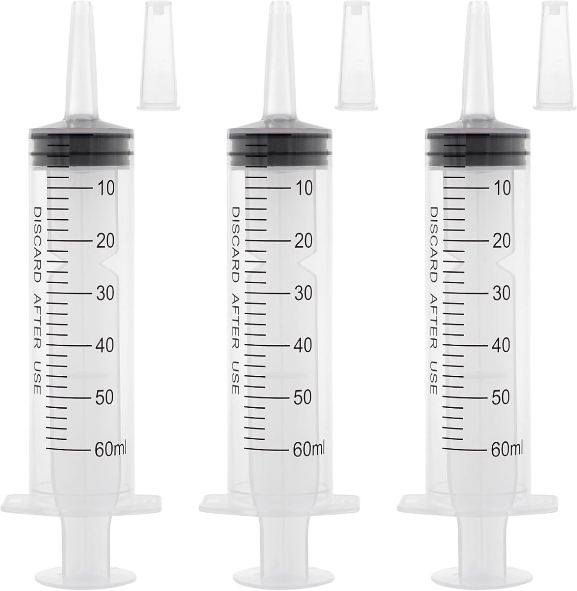 3-pack 60ml grote spuit van kunststof, spuit voor huisdierenvoeding, steriele verpakking voor wetenschappelijke laboratoria, meten, doseren, gieten, navullen