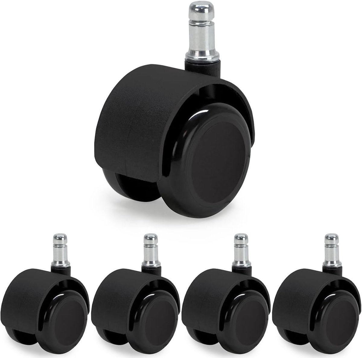 78600 Zelfremmende wielen voor bureaustoel, zelfremmende belaste stoel, diameter 50 mm, voor harde vloeren, parket, laminaat, tegels, 5 stuks, kleur: zwart