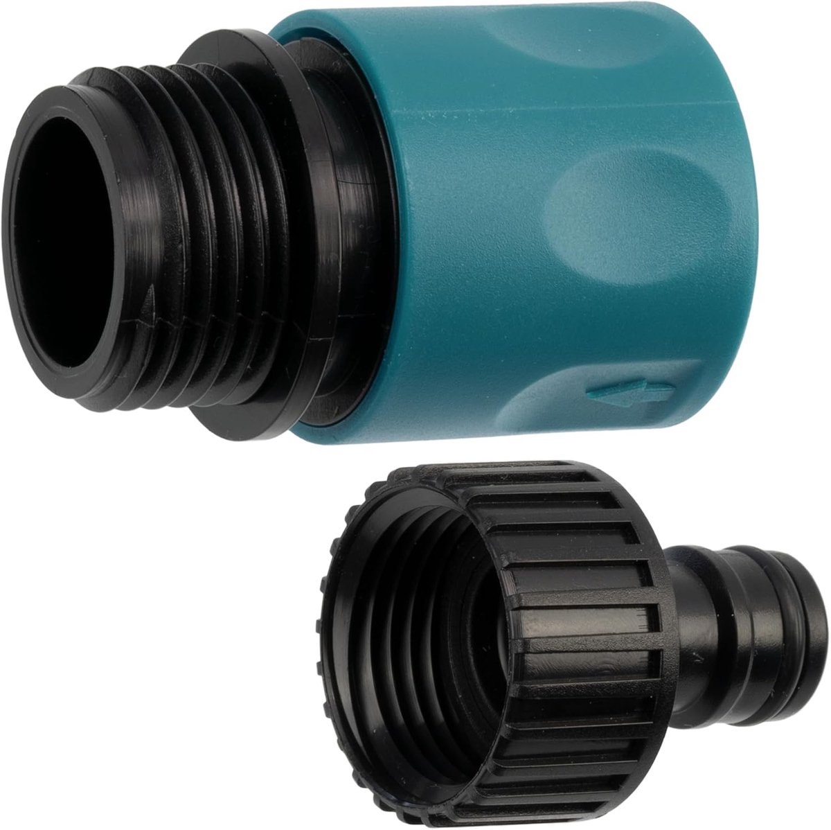 - C77199 - set snelkoppeling met waterstop voor het schroeven 3/4 inch buitendraad + snelkoppeling neuskraan binnendraad 3/4 inch voor tuinslang - van kunststof