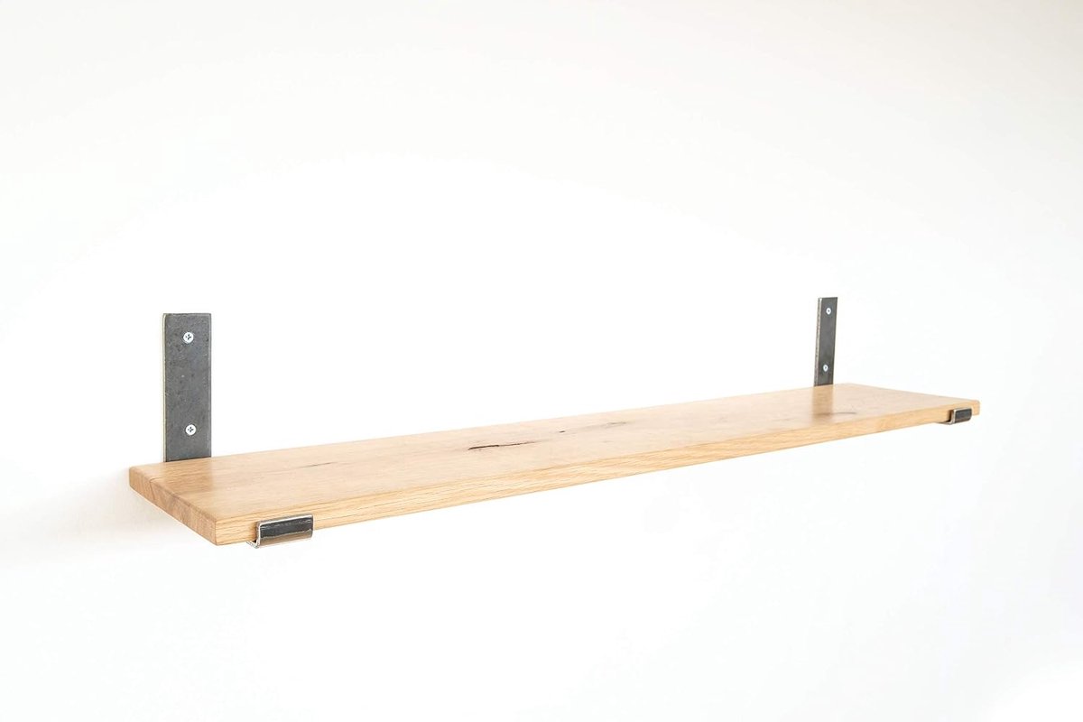 2x Natural Goods Berlin | Design wandrek eiken 100 cm | vele kleuren & modellen | plank massief hout metaal zwevende plank hangend, plankhoek, console (plank KREUZBERG (20 cm diep), wit)