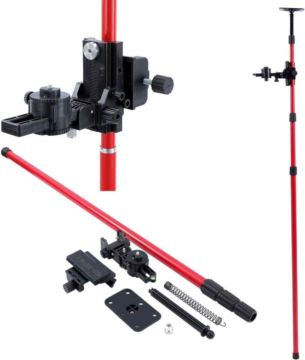 Laser Level Telescopische Pole 115-400 cm Koolstofstaal uitschuifbare vloer tot plafond laserstaaf met houder en nylon tas, voor roterende kruislijnlasers snelle en flexibele positionering
