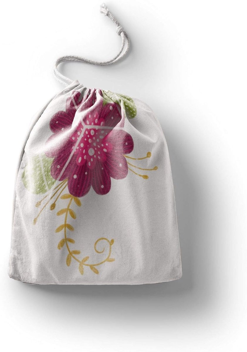 Jardin du Lin Bedrukte katoenen tassen met trekkoord, boodschappentas, tas, stoffen tas, groententas, herbruikbaar, milieuvriendelijk, multifunctioneel, opvouwbaar, maat: 20 x 30 cm