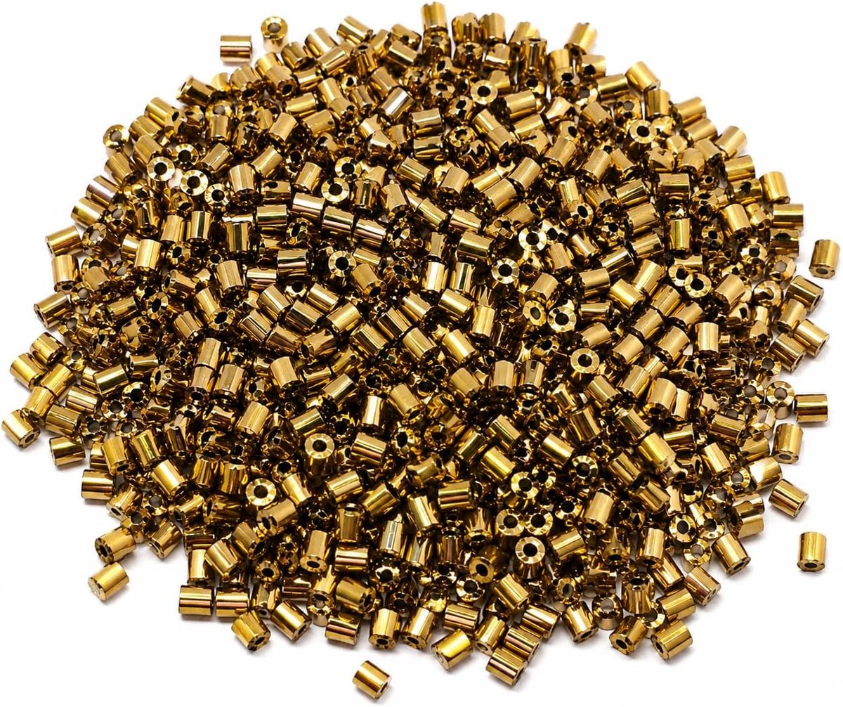 Kralen, indianenkralen, zaadkralen, ponykralen, 2 mm, stiftkralen, buisjes, tubes, staafjes, zaadkralen, 5000 stuks (goud brons metallic)