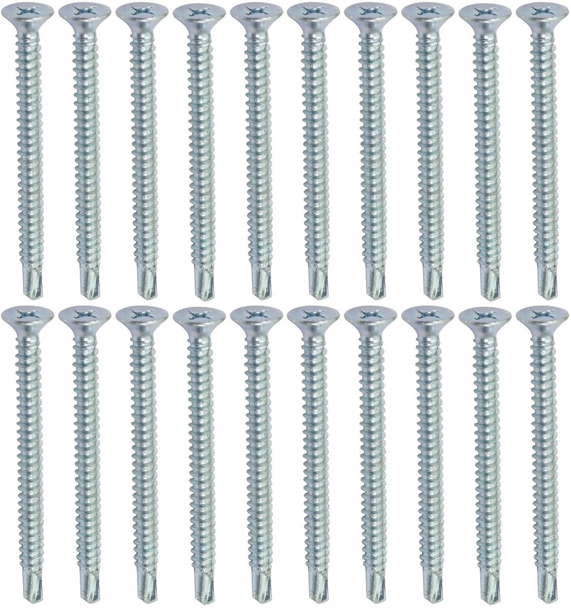 Zelfborende plaatschroeven Ø 4,8 x 60 mm met verzonken kop - DIN 7504 P - met PH kruiskop - van verzinkt staal - plaatbekleding stalen constructie - kleur zilver