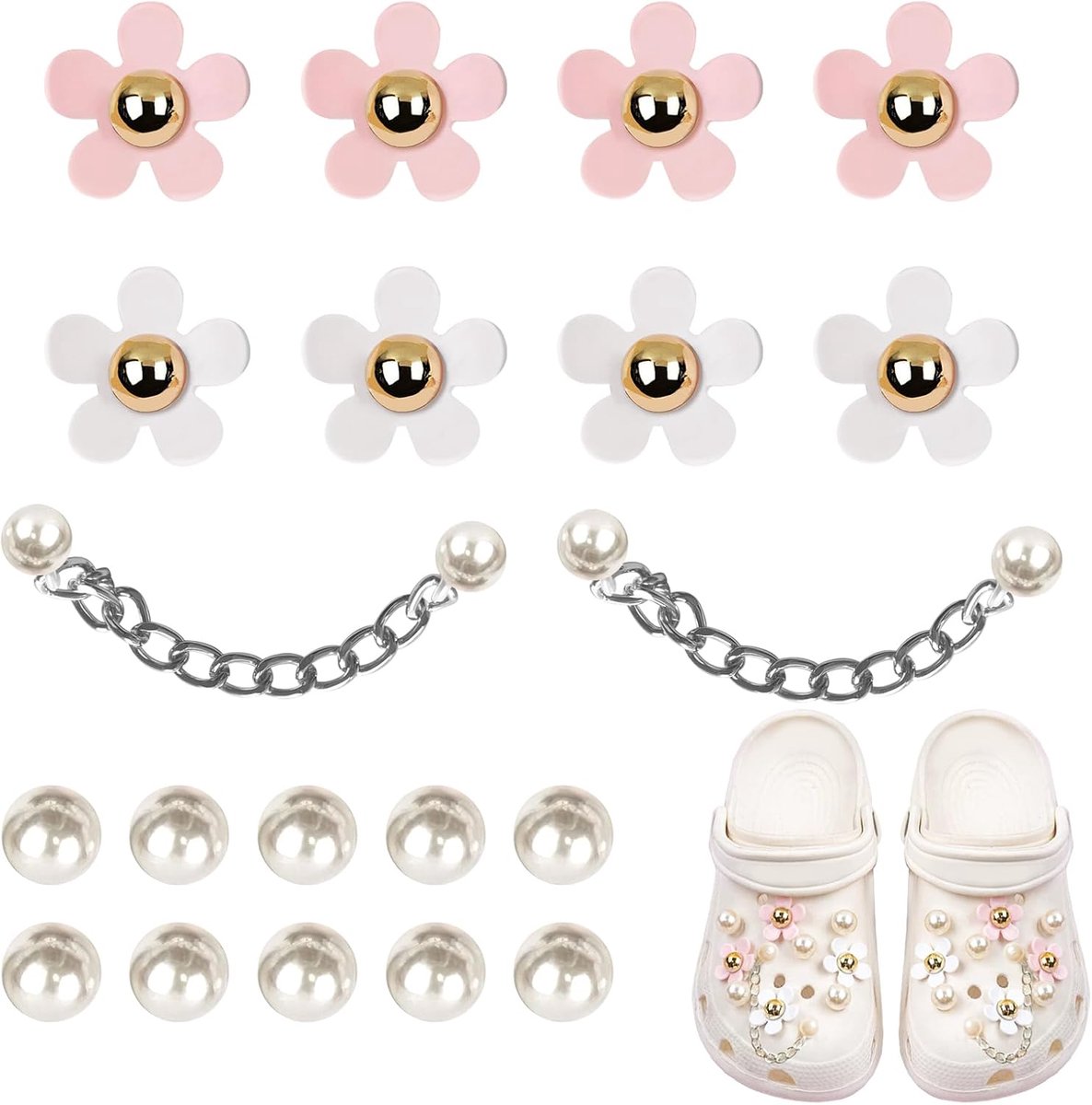 schoenhangers voor meisjes, 20 stuks schoenbedels, schoenstickers, bloemenschoendecoratie met knopen, krokodillenhanger voor kinderen, doe-het-zelf schoensieraden voor Crocs klompen