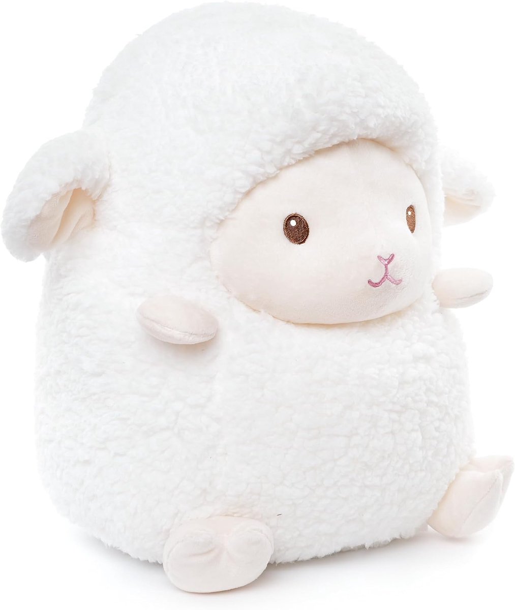 35,5 cm, schattig wit lam schaap, knuffeldier, pluche speelgoed met geborduurde ogen, zacht lam kussen, pluizig kussen voor kinderen, baby's, verjaardag, Pasen en cadeaus