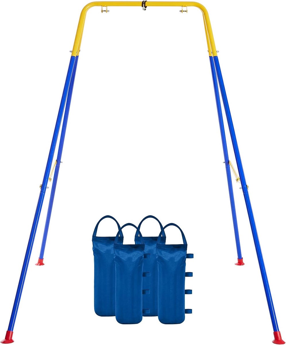 Opvouwbare schommelstandaard voor kinderen met 4 zandzakken, robuust metalen schommelframe voor binnen/buiten, A-frame babyschommelstandaard voor achtertuin, geschikt voor de meeste
