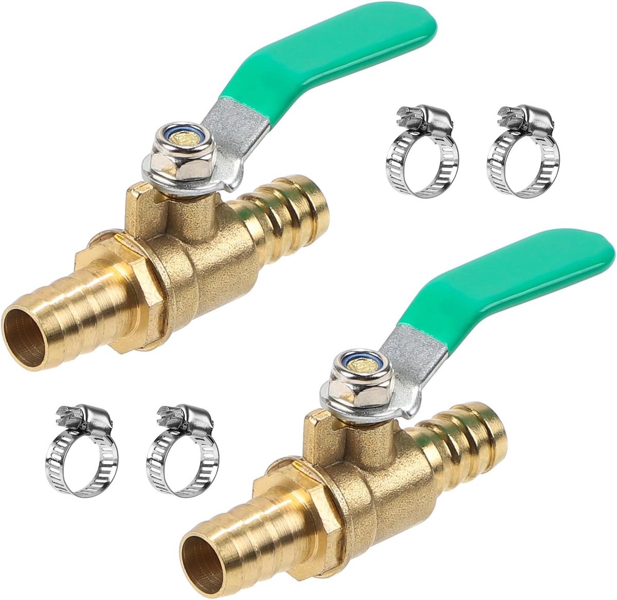 2 stuks 12 mm messing kogelkraan, 2-weg afsluitventiel met 4 klemmen voor het regelen van de luchtstroom van water, olie, vloeibare brandstof of gas