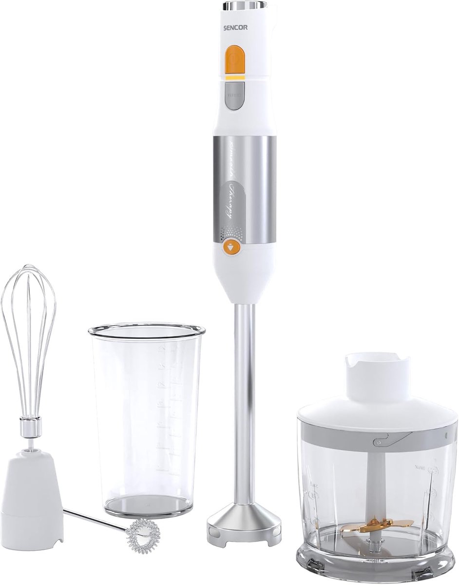 SnelShoppen - Sencor SHB 6301WH 4-in-1 Hand Blender - Staafmixer met Mixfunctie, Hakfunctie, Klopfunctie, 600W, Wit - Perfect voor Keuken, Smoothies,