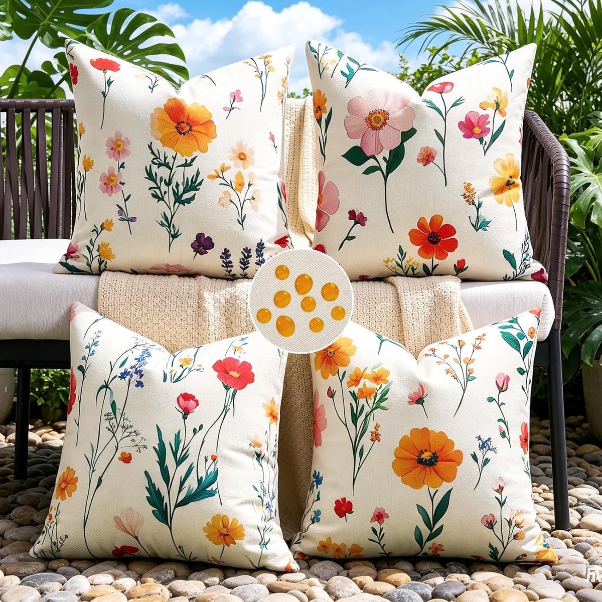 Kussenhoezen set van 4 - 40 x 40 cm - kleurrijke bloemenprint - waterproof - ideaal voor buitengebruik - SnelShoppen