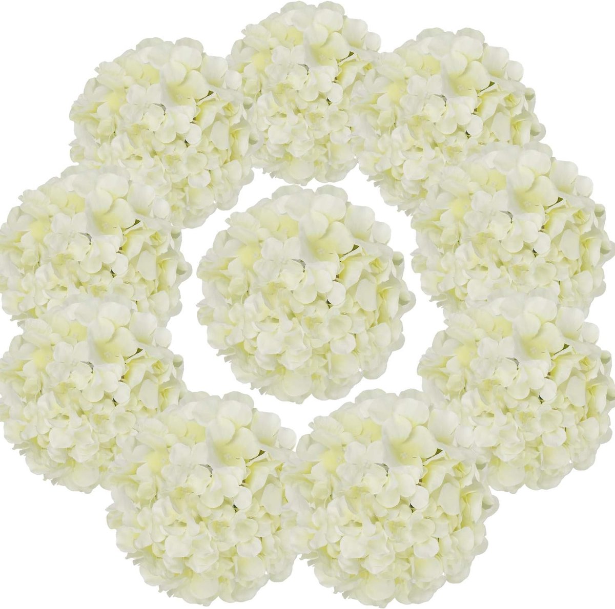 Hydrangea bloemenkoppen 10 stuks - Ivoor - Zijde met stelen - Perfect voor bruiloften en decoratie - SnelShoppen