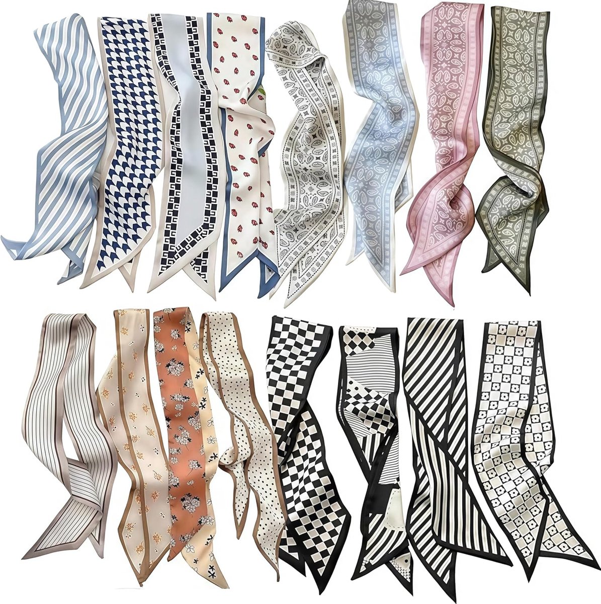 Zijden sjaal, 16 stuks modern - dunne sjaal - satijnen boho sjaal - veelzijdige accessoires voor tas en haar - ShopVlot