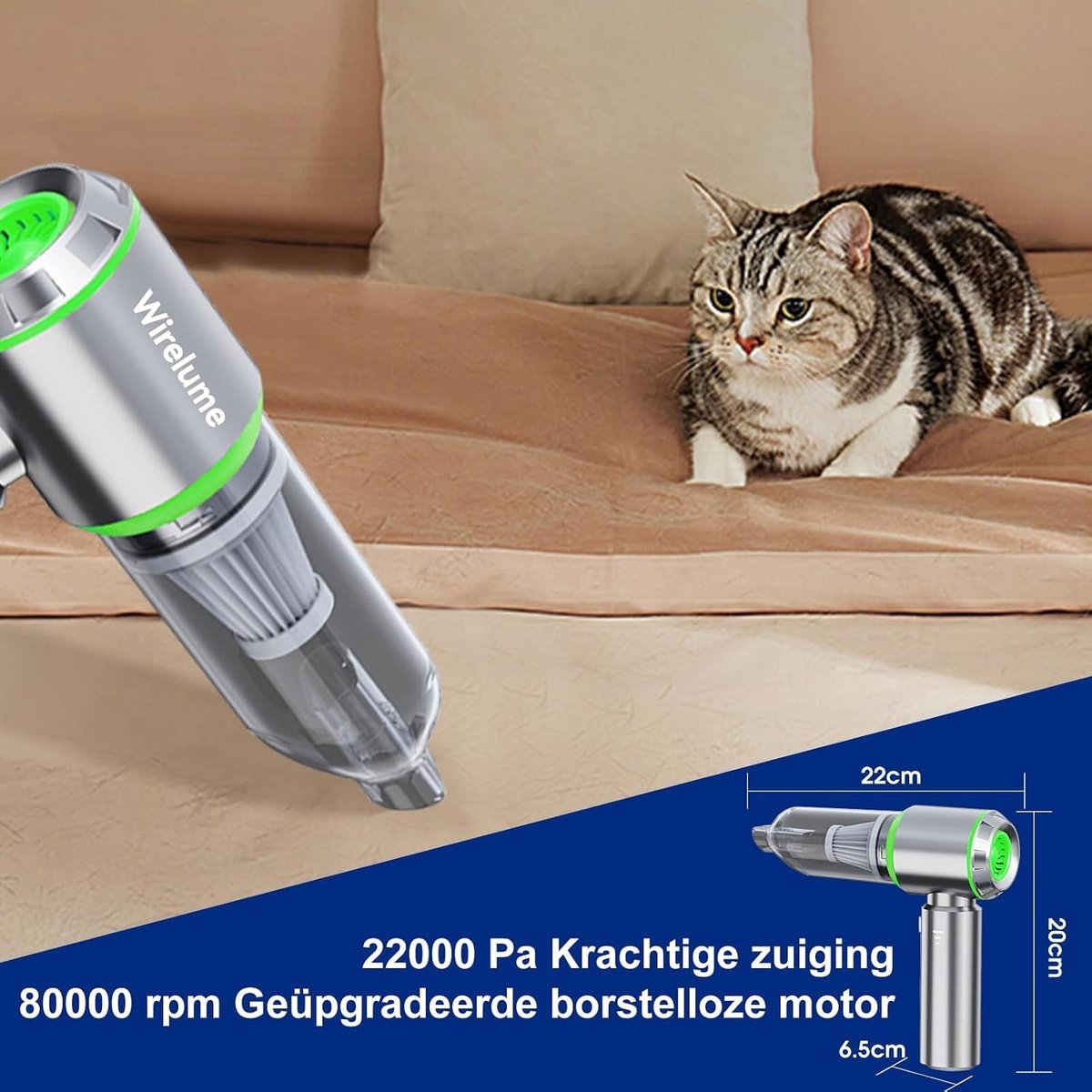 Draadloze Auto Stofzuiger - Zilver - Handheld - Lichtgewicht en Oplaadbaar - Voor Auto en Thuis