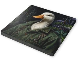 Canvas schilderij Tamme eend Anas platyrhynchos domesticus agritech boer in groene jas in kas Unieke vogel wanddecoratie voor hydroponics liefhebbers tuinbouw en thuiswerkplek 30x30 cm
