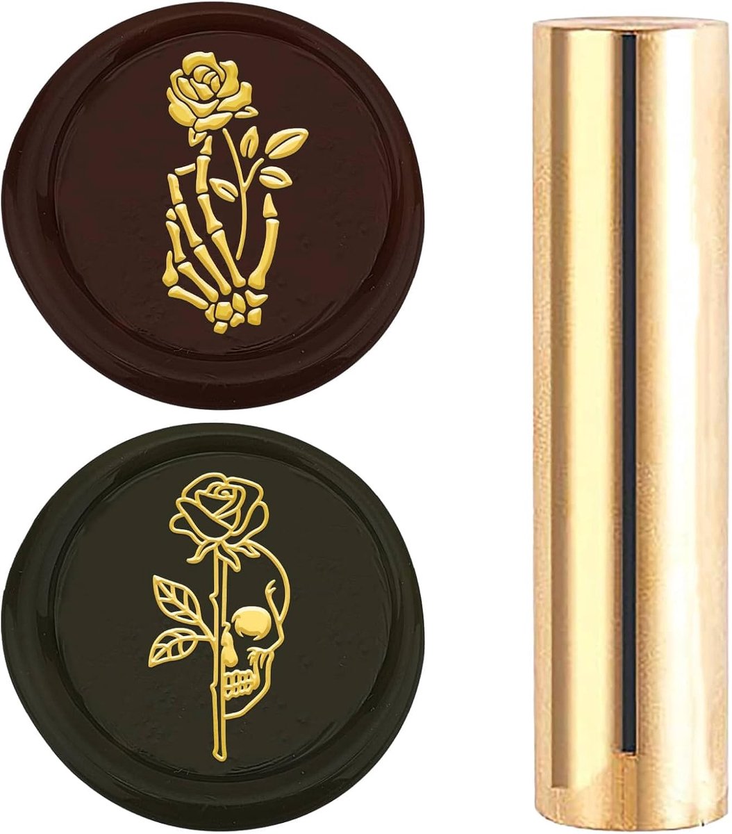 Schedel Skelet handen Roze Waszegel Stempel 15mm Mini Dubbelzijdige Gotische Messing Gouden Kolom Vintage Retro Zegelstempels Bloem Plant voor Halloween Bruiloft Uitnodigingen Kaarten Fles