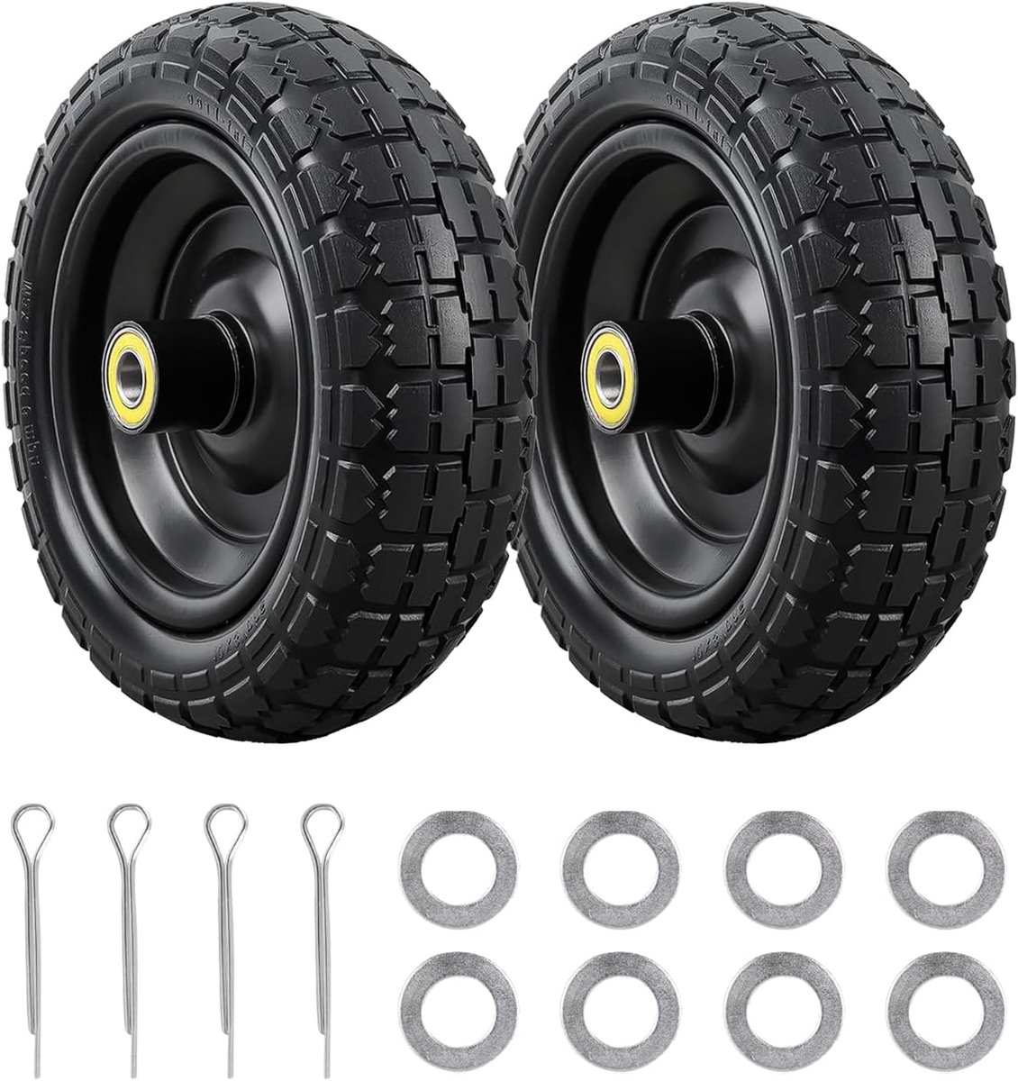 [2-pack] 13inch lekbestendige banden voor kruiwagenbanden, 4.00-6 massieve banden, 5/8inch asboring, 3,2inch breed