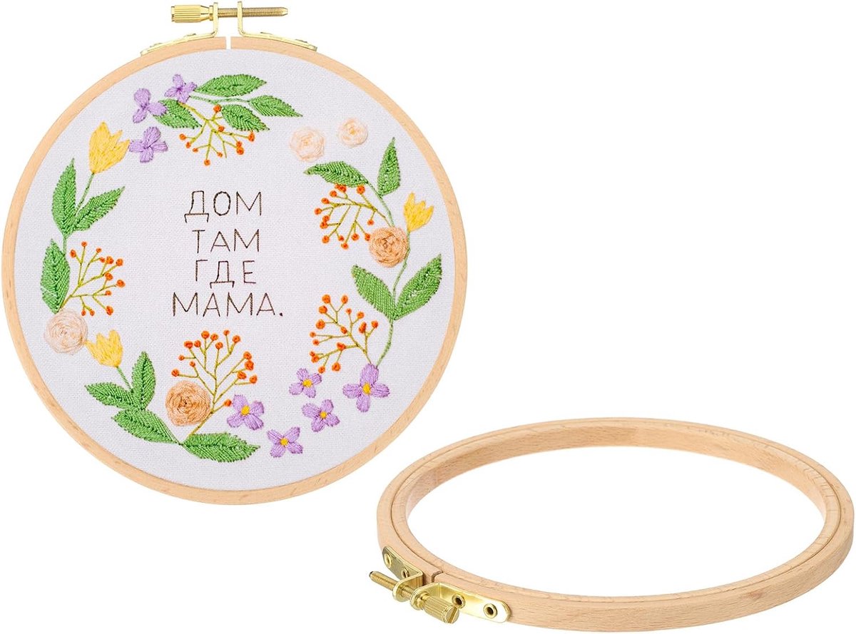 2 stuks 17,5 cm beukenhout borduurringen, cirkel kruissteek hoepel frames boog zijborduurwerk hoepel ring met aanpassing messing schroef voor naaien, handwerken, doe-het-zelf ambachtelijke
