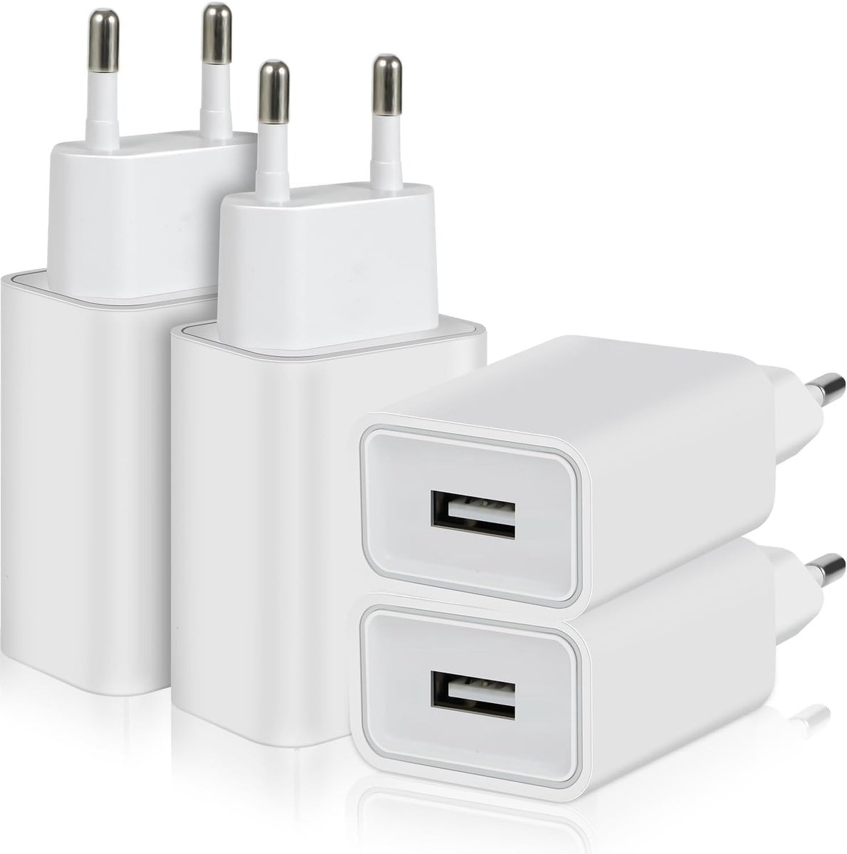 Set van 4 5 W oplader, USB-voeding, stekkeradapter, 1A/5V laadstekker USB-stopcontact, stekker compatibel met iPhone, Samsung, Huawei, Xiaomi, Oppo (wit)