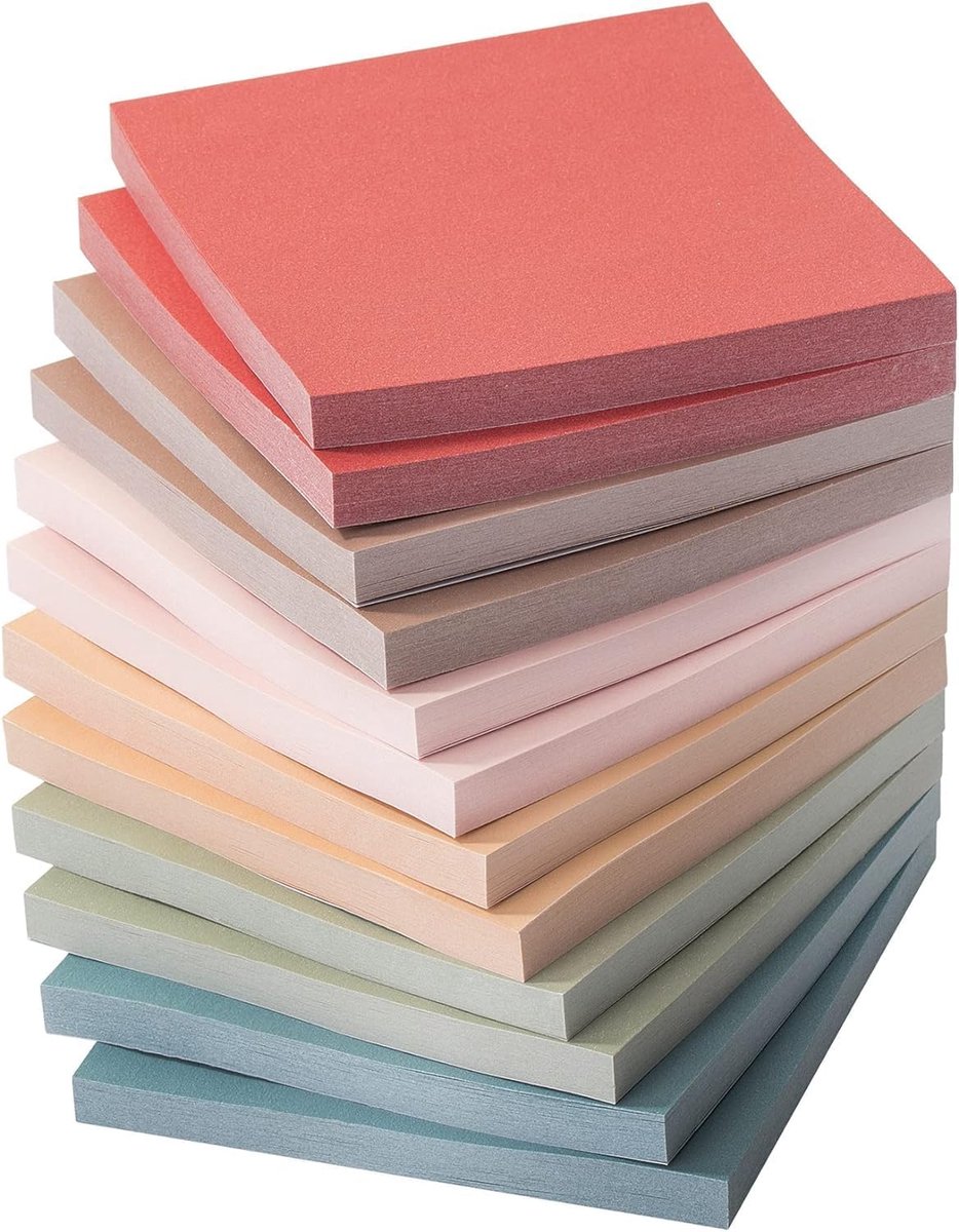 600 stuks plaknotities 76x76mm, 12 verpakkingen notitiepapiertjes Vintage zelfklevende plakbriefjes, Sticky Notes, paginamarkers voor het markeren van pagina's voor kantoor, studie, thuis