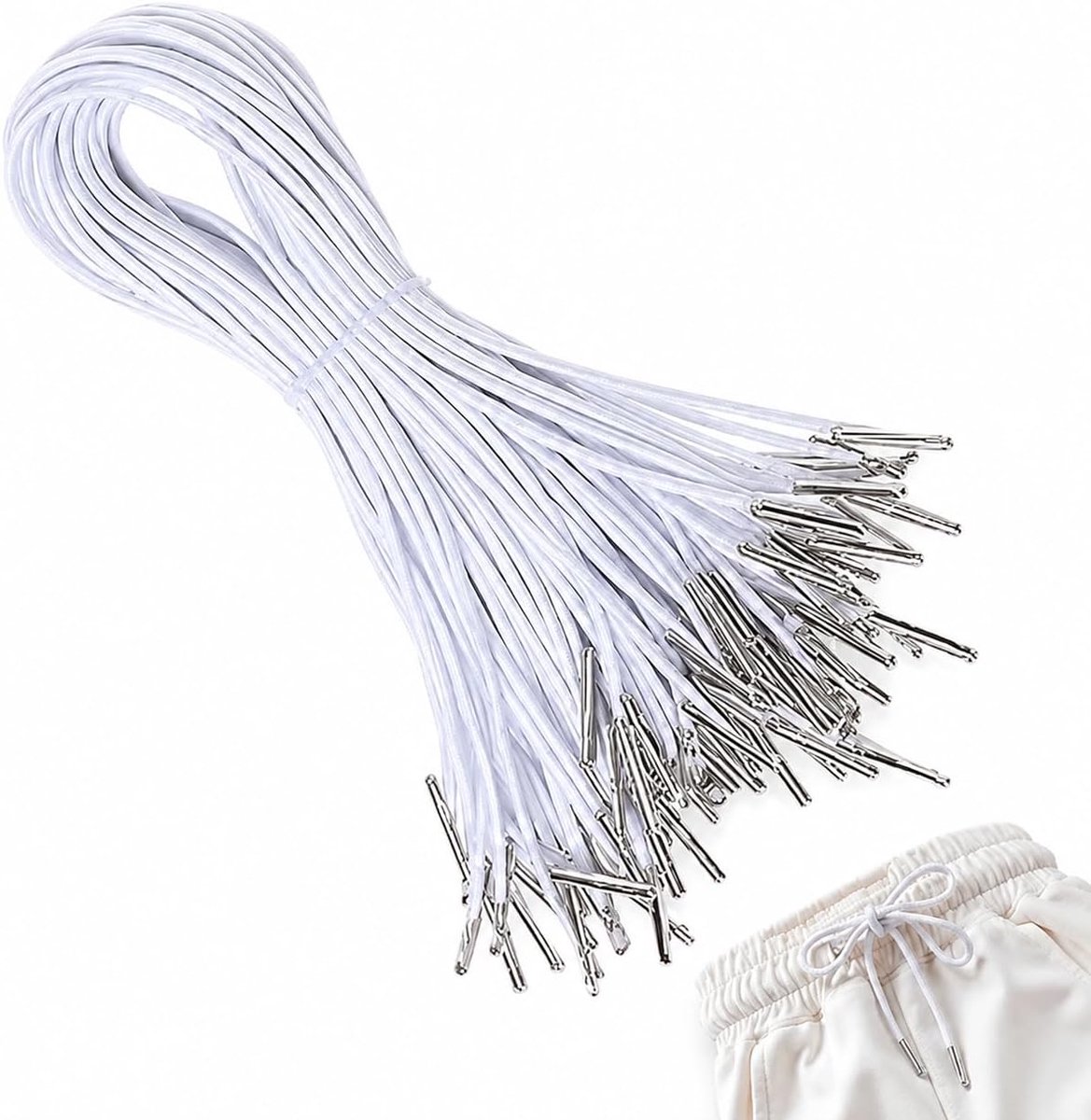 100 stuks elastisch koord met metalen uiteinden, 30 cm wit rond elastisch touw voor doe-het-zelf ambacht, boekbinden, knutselprojecten, bevestiging en creatieve toepassingen
