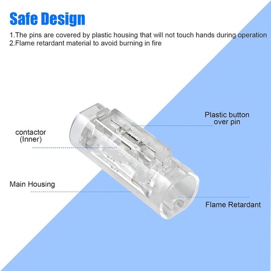 1-polige kabelverbinders, 10 stuks soldeervrije snelverbinders voor draad-naar-draad 0,35 - 0,5 mm² (AWG22-20), transparant, 1P elektrische connector — afbeelding 3