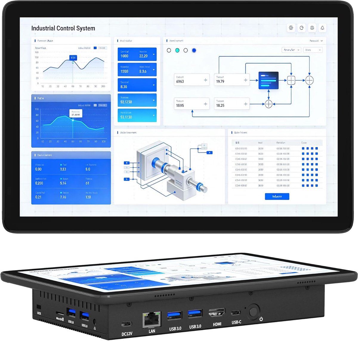 Mini Computer PC-HEIGAOLAPC Industriële Compacte Mini PC Desktop Computer met 10,1 inch IPS Touchscreen Display, 8GB LPDDR4 RAM 128GB eMMC, 5000mAh Batterij, HDMI, Type-C3,1, 4xUSB3,0, RJ45 Lan, Rs232