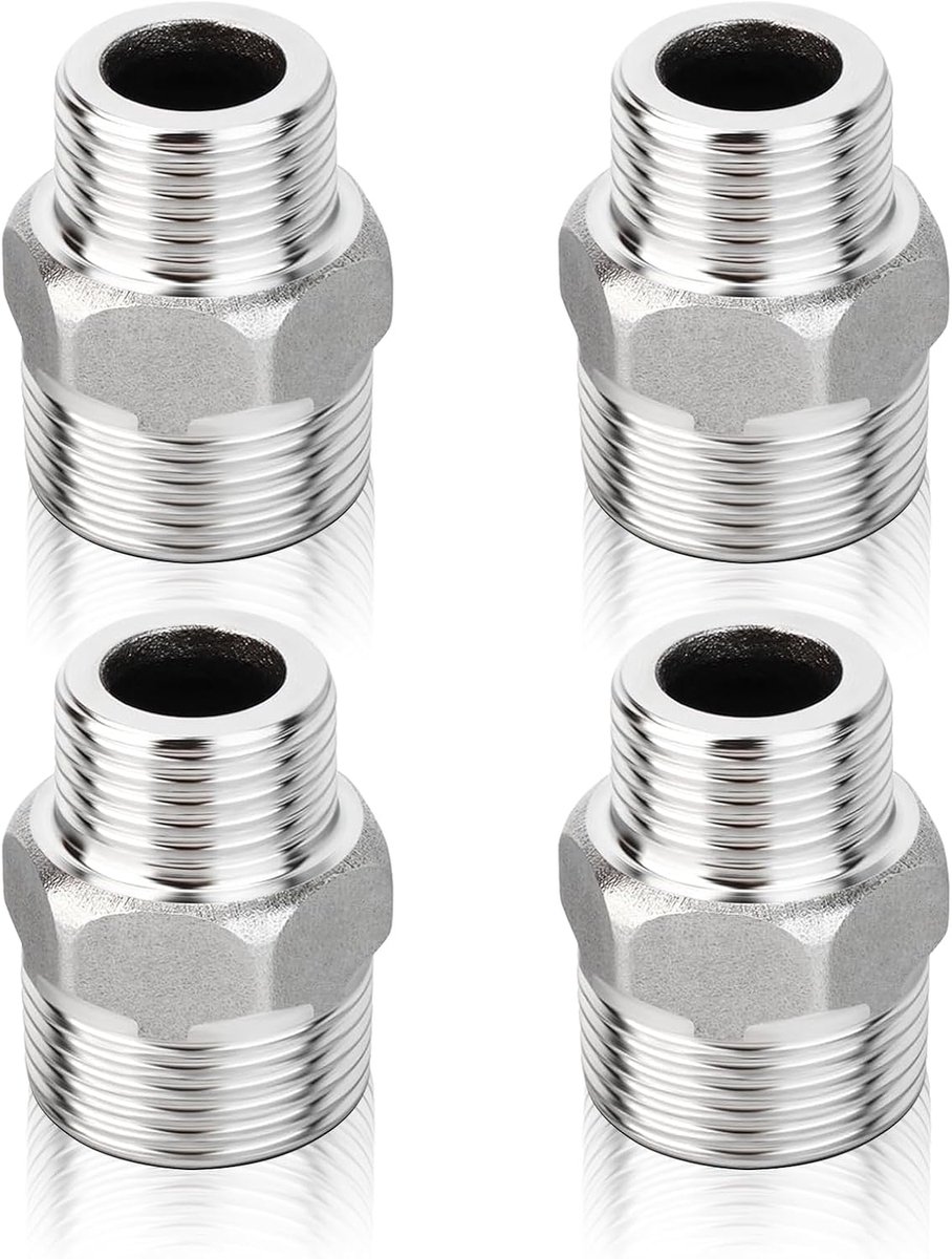 Nippels 1/2 inch, reductie 1/2 naar 3/8 | Roestvrije 3/8 naar 1/2 adapter water. Nauwkeurige verloopnippel schroefdraadfitting voor buis, sanitair en industrie