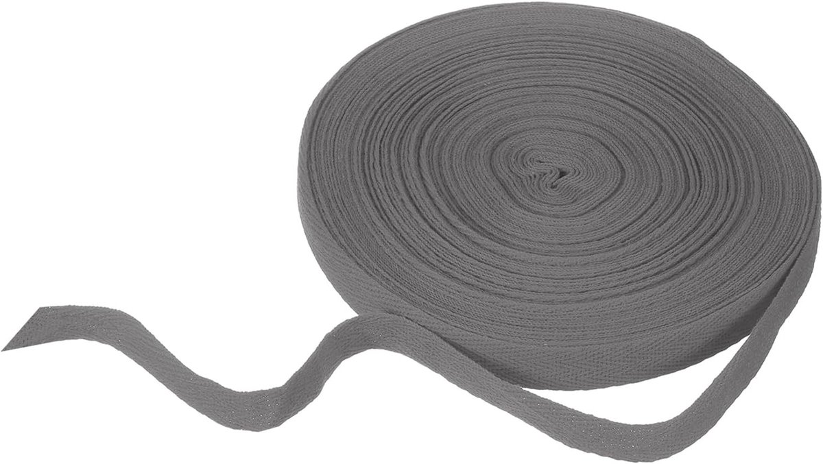 Katoenen Visgraatlint 15 mm x 21 m visgraat stoffen biasrol voor doe-het-zelf naaien geschenkverpakking, donkergrijs