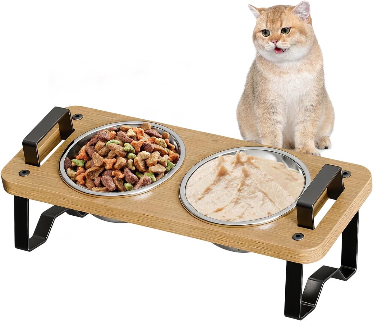 Voederbak Kat - Kattenvoerstation - Comfortabel Eten - Nekbescherming - 2 Bakken - Zwart