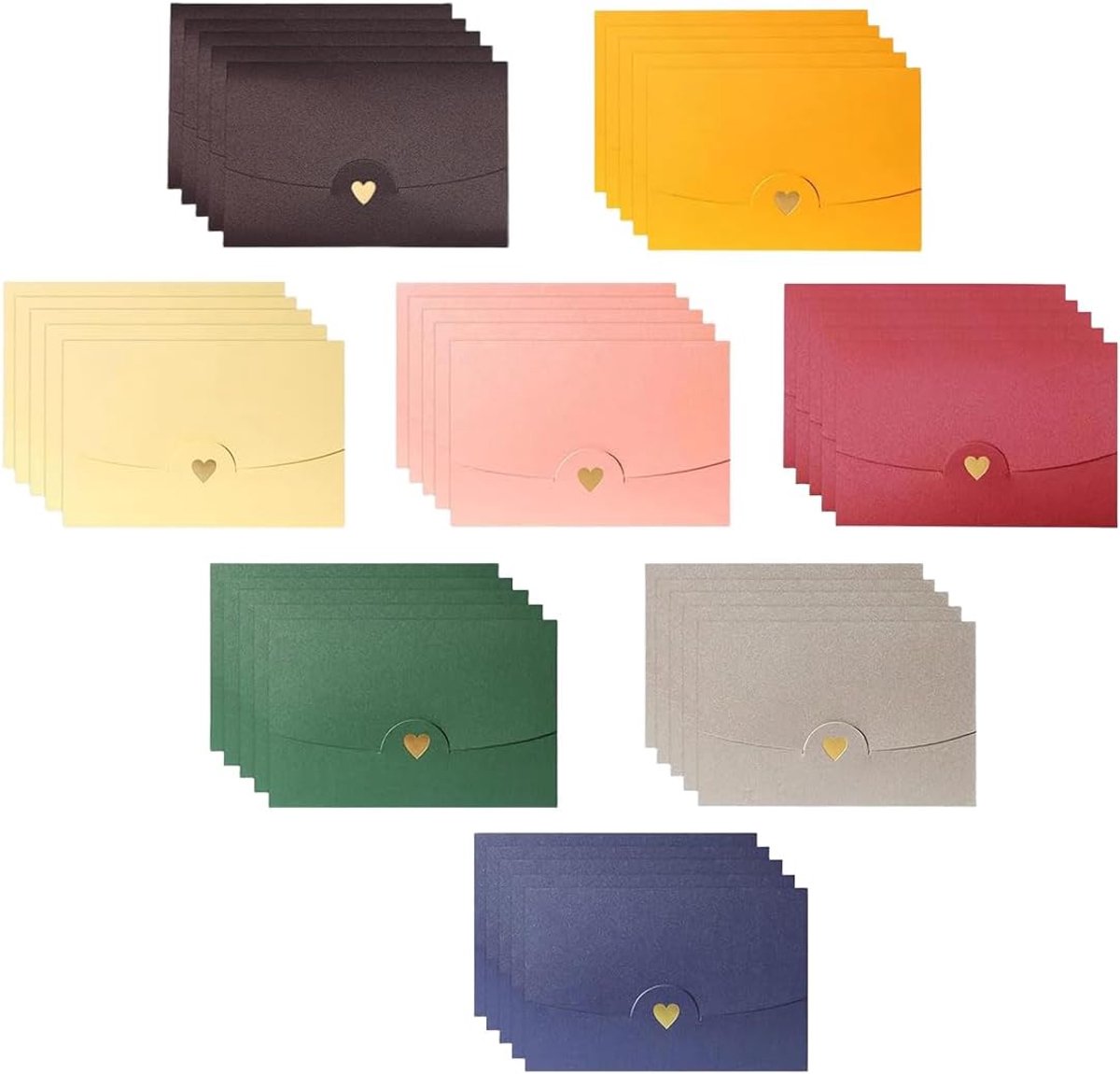 Set van 40 kleurrijke mini-enveloppen in hartvorm, parelmoer papieren enveloppen, 10,5 x 7 cm, voor uitnodigingen, cadeaukaarten, doe-het-zelfkaarten, Kerstmis, Valentijnsdag (8 kleuren)