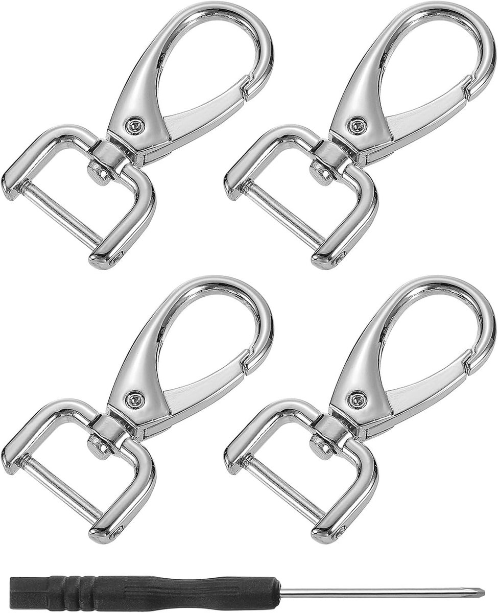 Draaibare karabijnhaak, D-ring, afneembare klikhaak, metalen karabijnhaak met schroevendraaier voor portemonnee, sleutelhanger, doe-het-zelf handwerk, zilver, 15mm(0.6 Zoll)